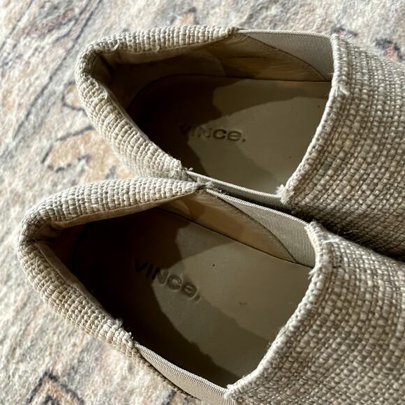 Vince Warren Platform Slip On Sneakers SZ 7.5 Natural Ecru Linen Leather Shoes - Picture 7 of 9